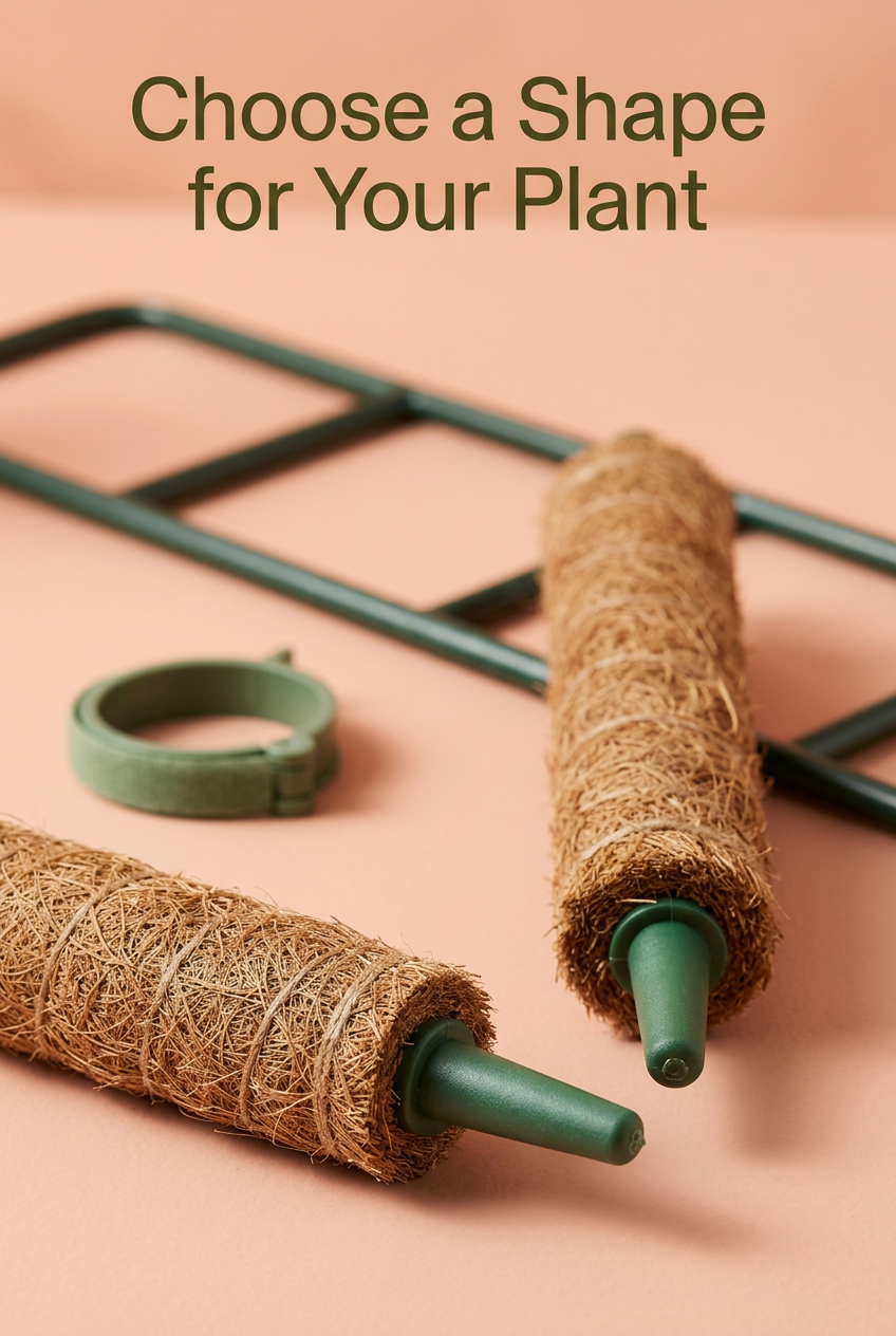 Climbing Houseplant Support Kit with Four Fiber-Wrapped Pole Sections, Two Ladder Trellises, Ten Plant Clips & Green Tie Roll for Gentle Vine Training