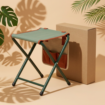 Folding Garden Stool with Detachable Three-Pocket Organizer, Sage Seat & Terracotta Details for a Thoughtfully Arranged Garden-Care Setup