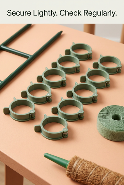 Climbing Houseplant Support Kit with Four Fiber-Wrapped Pole Sections, Two Ladder Trellises, Ten Plant Clips & Green Tie Roll for Gentle Vine Training