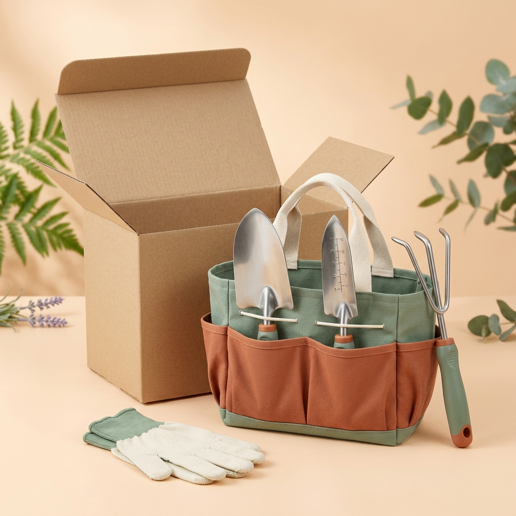 Sage & Terracotta Garden Starter Tool Set with Three Hand Tools, Gardening Gloves & Carry Tote for Balcony Planting and Everyday Pot Care