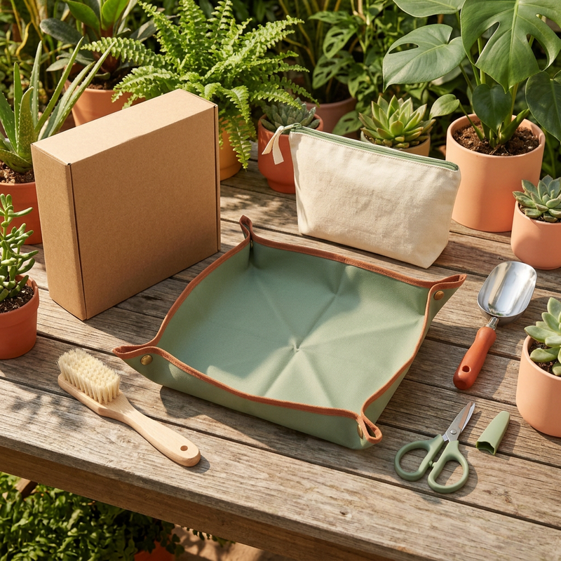 Sage & Terracotta Plant Repotting Care Kit with Snap-Corner Work Mat, Soil Scoop, Gardening Scissors, Cleaning Brush & Zip Storage Pouch