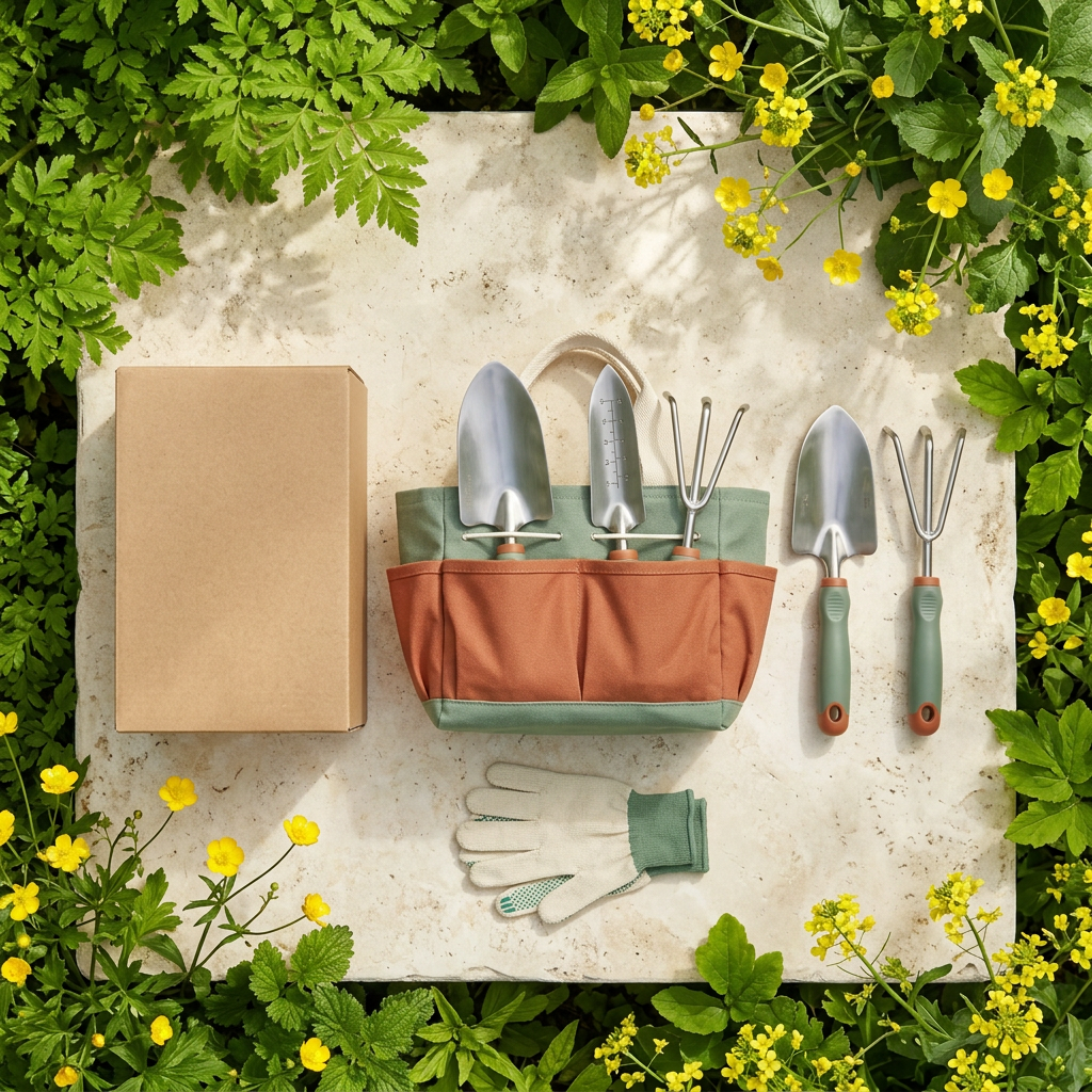 Sage & Terracotta Garden Starter Tool Set with Three Hand Tools, Gardening Gloves & Carry Tote for Balcony Planting and Everyday Pot Care